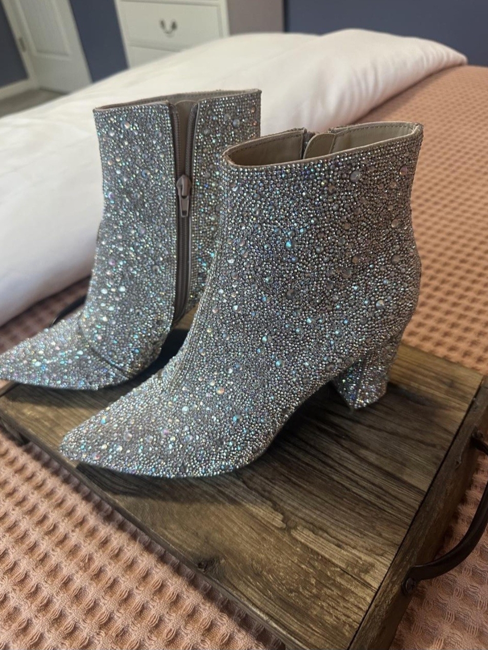 Betsey Johnson Crystal Embellished Ankle Boots - Silver Glitter